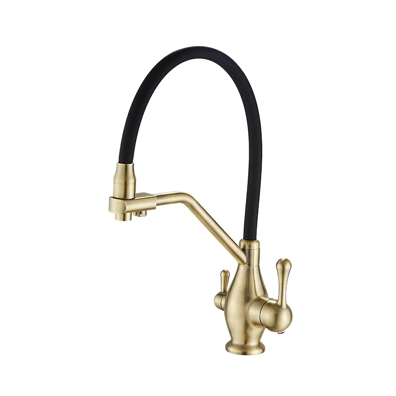 Tubo flessibile per acqua calda e fredda per miscelatore da cucina dorato rubinetto estraibile rubinetti per lavello da cucina in oro a 3 vie