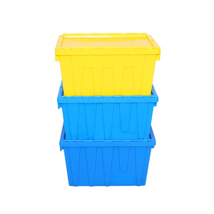Venta caliente transporte logístico anidamiento caja móvil de plástico tapa adjunta contenedores caja apilable caja de plástico con tapa - Product Image 3
