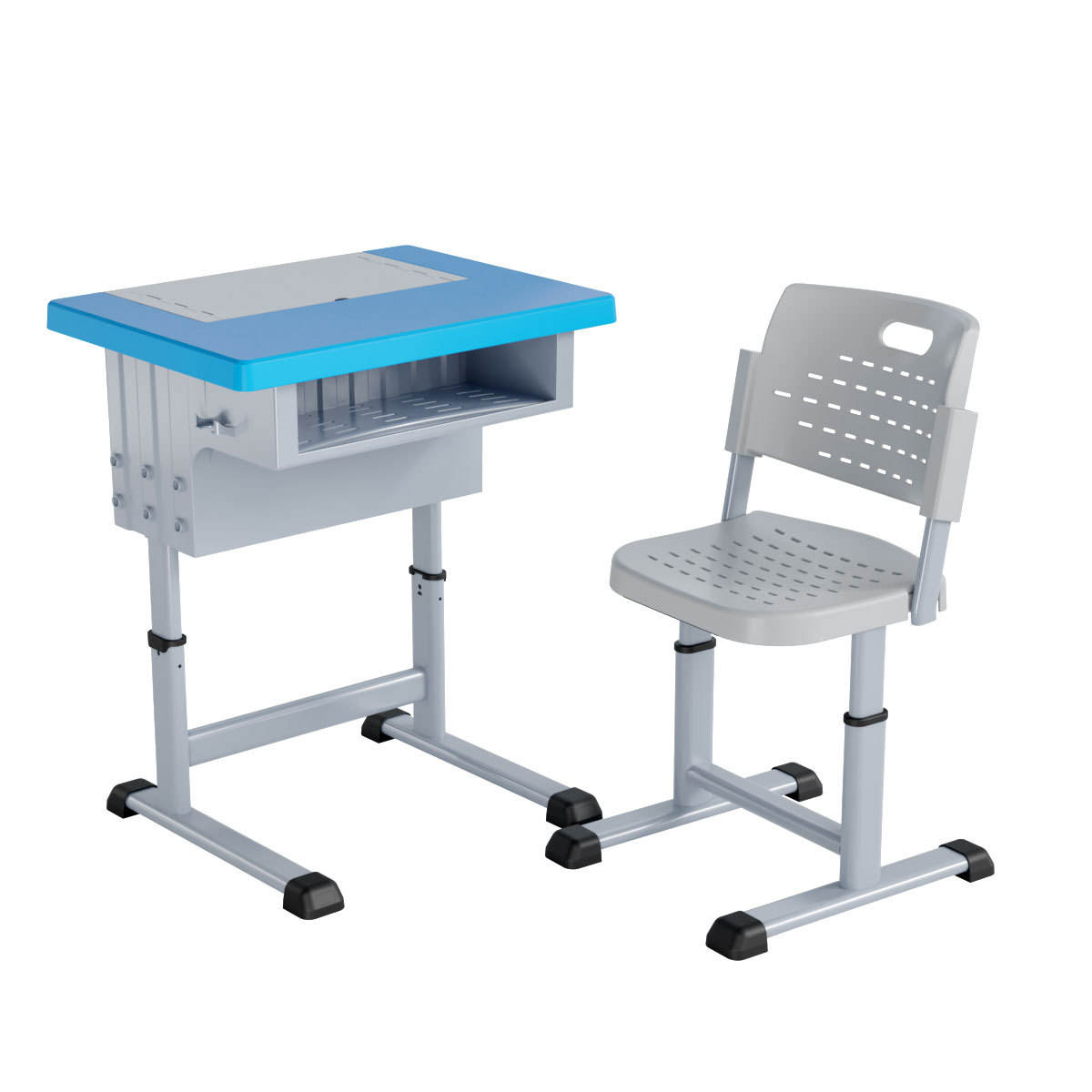 Table bleue-chaise grise