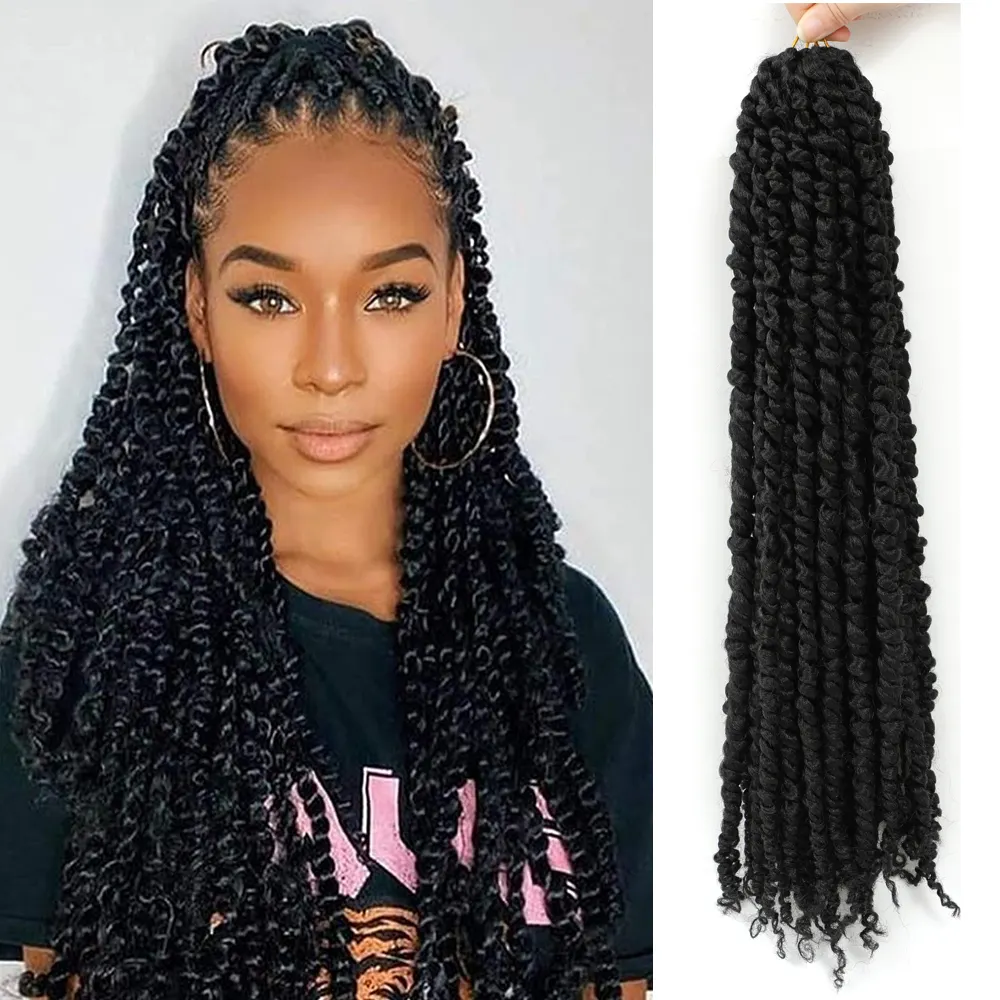 Tranças de extensão de cabelo sintético, paixão torção crochê extensão de cabelo sintético tranças pré-torcida onda longa para mulheres negras