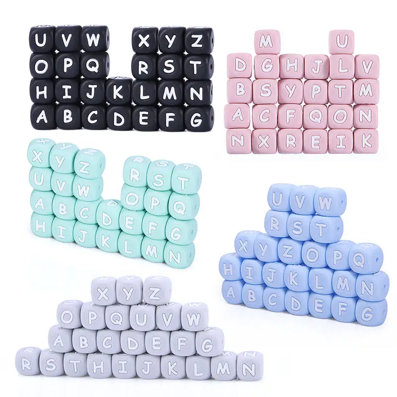 Nuevo artículo, Hermoso llavero colorido de moda, cuentas de alfabeto sin Bpa, cuentas de silicona para Letras de dentición