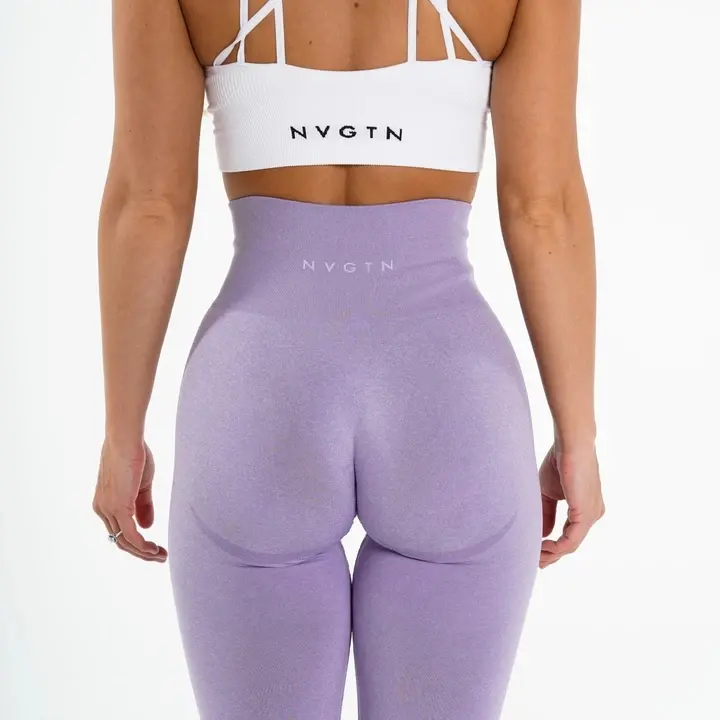 Supporto del fornitore NVGTN sviluppa nuovi pantaloni da Yoga per il controllo della pancia di arrivo Leggings senza cuciture con contorno lilla