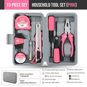 13 adet pembe karbon çelik DIY el araç kiti küçük kompakt kadınlar için ev ev onarım aracı seti taşınabilir araç kutu durumda OEM - Product Image 2