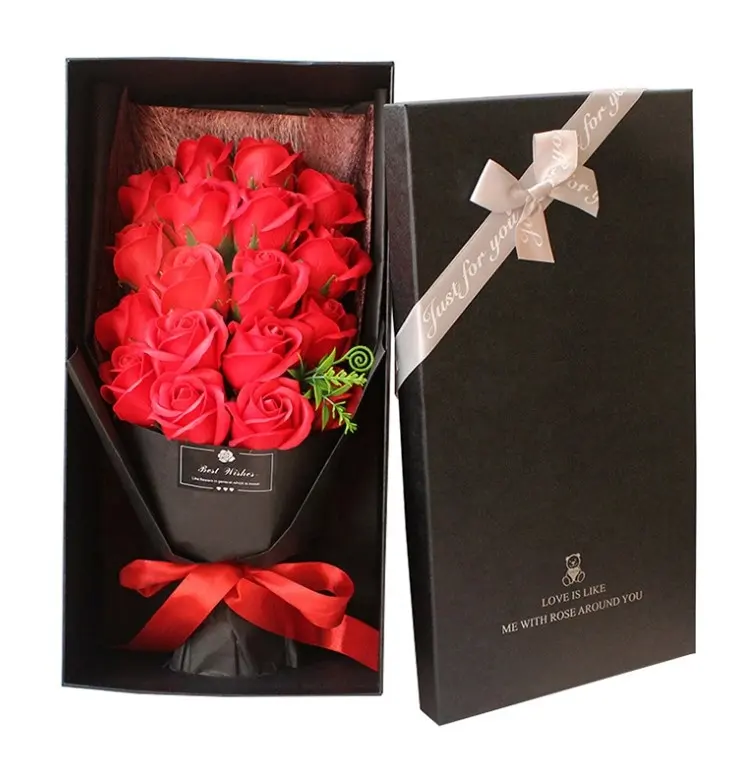 Gran oferta 2021, 18 Uds., ramo de rosas de jabón rojo, caja de regalo, ramo de flores de jabón para Navidad, regalo de boda, decoración del hogar