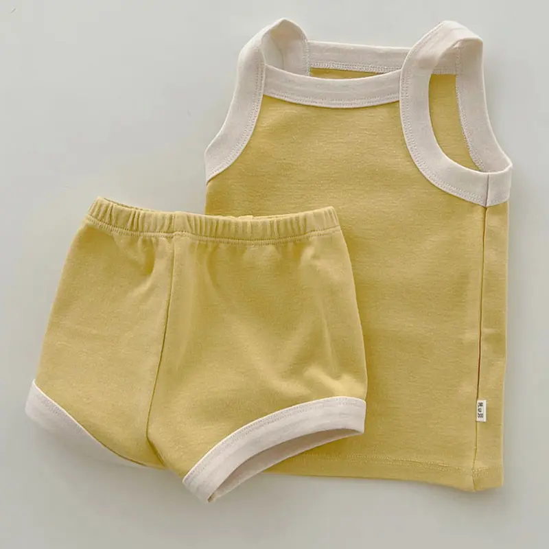 All'ingrosso Multi tinta unita estate bambini piccoli da neonato 2 pezzi Set da neonata senza maniche Top + Shorts pantaloni abbigliamento per bambini