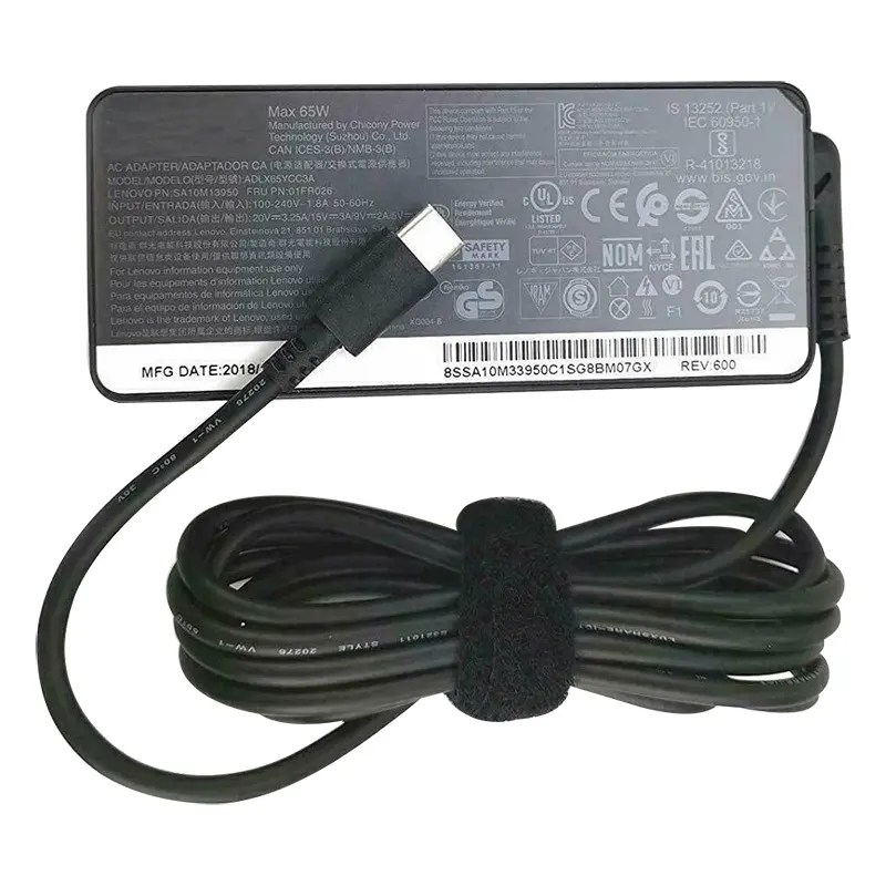 Cargador de portátil para Lenovo tipo c, adaptador de 20V, 3.25A, 65W, 01FR024, 01FR028, PA-1650-46, ADLX65YCC3A