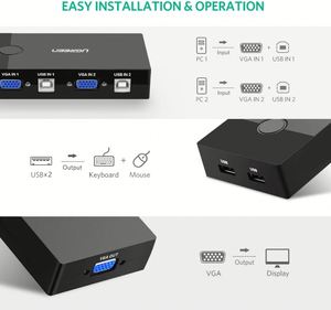 UGREEN USB KVM开关盒2端口VGA视频共享适配器2进1出手动切换器高清晰度输出视频分配器 - Product Image 4