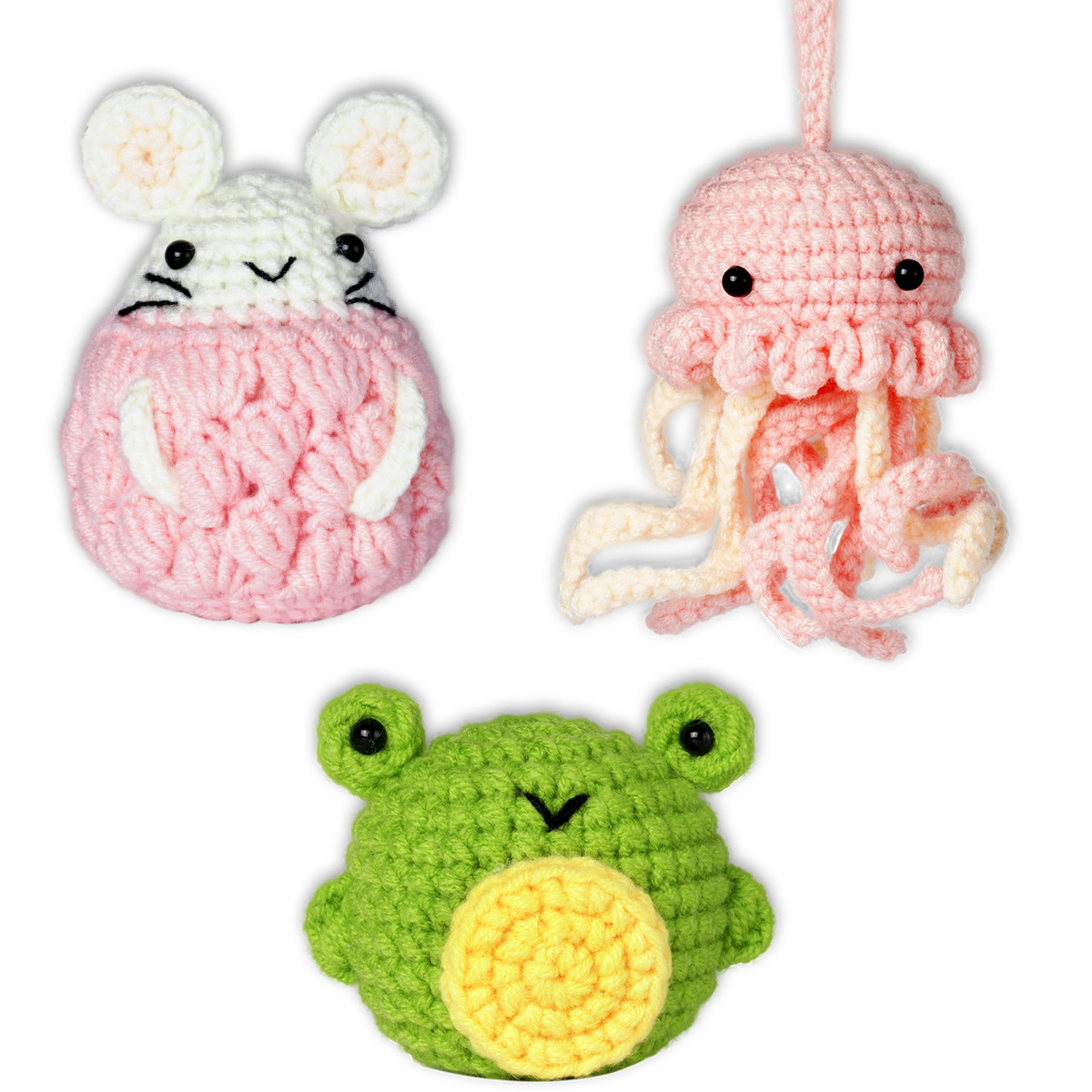 Méduse trois en un (rose) + hamster rose + grenouille verte