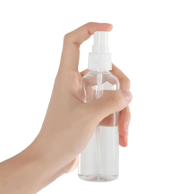 Verschiedene Kapazitäten durchsichtige Parfüm-/Kosmetik-Wasser-Alkoholdurchpackung 100 ml recycelte Kunststoff-Sprühflaschen