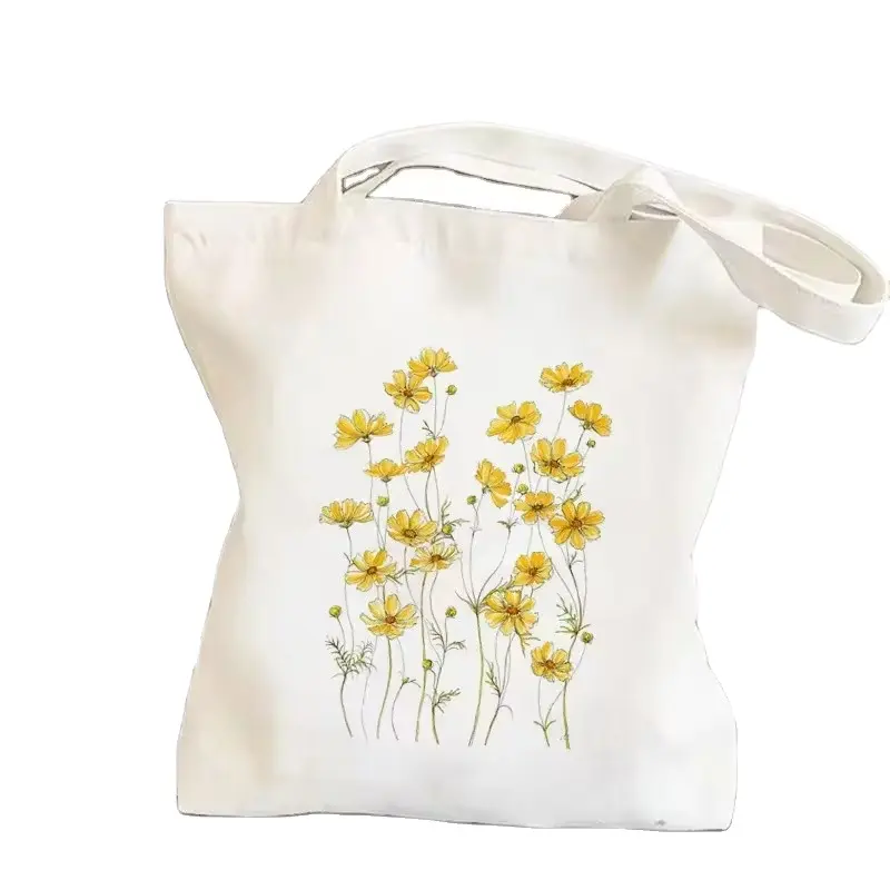 Borsa colorata in cotone con fiori cosmos stampata con personalità monospalla alla moda borsetta per studentesse