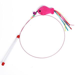 Lustige Angelrute interaktive Katzenspielzeug Kätzchen Katze Haustierspielzeug Stahldraht Federn Glockenstift Finger-Stick Teaser Haustierzubehör - Product Image 3