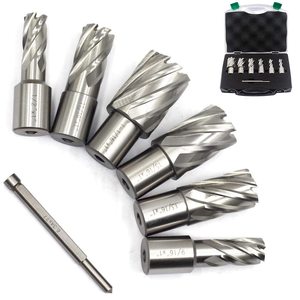 Annular Cutter Set 7pcs 3/4 Inch <strong>Weldon</strong> Shank 1 Cutting Depth 1/2-1-1/16 Cutting Diameter Two-Flat HSS Kit - Product Image 1