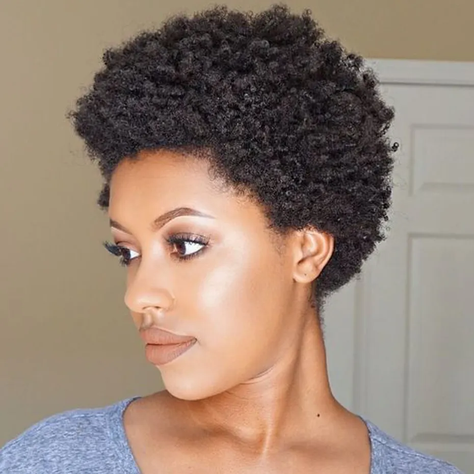Peluca rizada Afro para mujeres negras, cabello humano 100% brasileño, corto