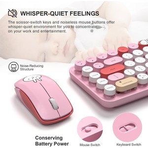 Teclado inalámbrico de 2,4G, máquina de escribir colorida, Keycap Circular, teclado y ratón inalámbricos, bonito, adecuado para PC, portátiles y ordenador - Product Image 4