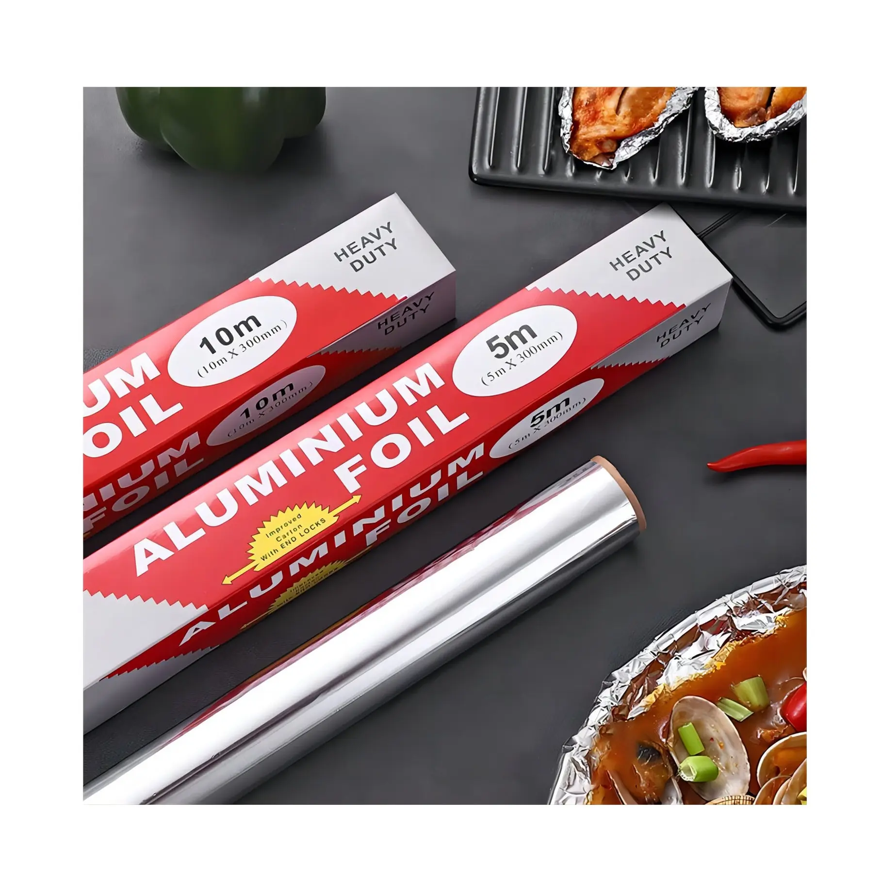 Folienrolle hochleistungs-Aluminiumfolienverpackungspapier Einweg-Lebensmittelverpackung Aluminiumfolienpapierrolle für den Gebrauch in der Küche