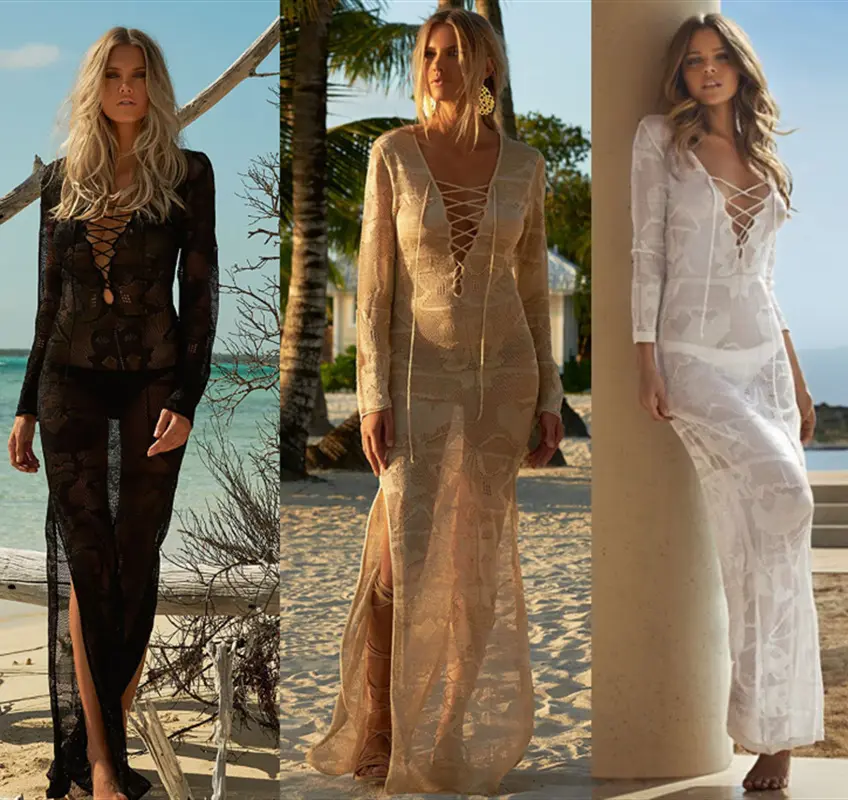 JSN9202214-Vestido largo de punto para mujer, falda larga de playa de estilo europeo y americano, holgada, para vacaciones y playa