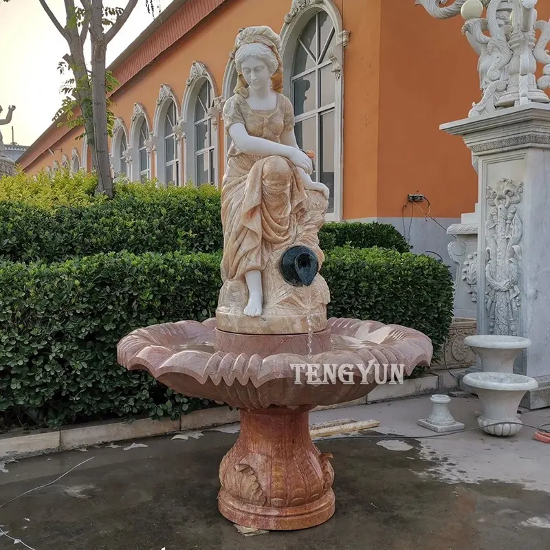 Patio Mármol Dama Estatua Piedra tallada Mujer Escultura Fuente de agua