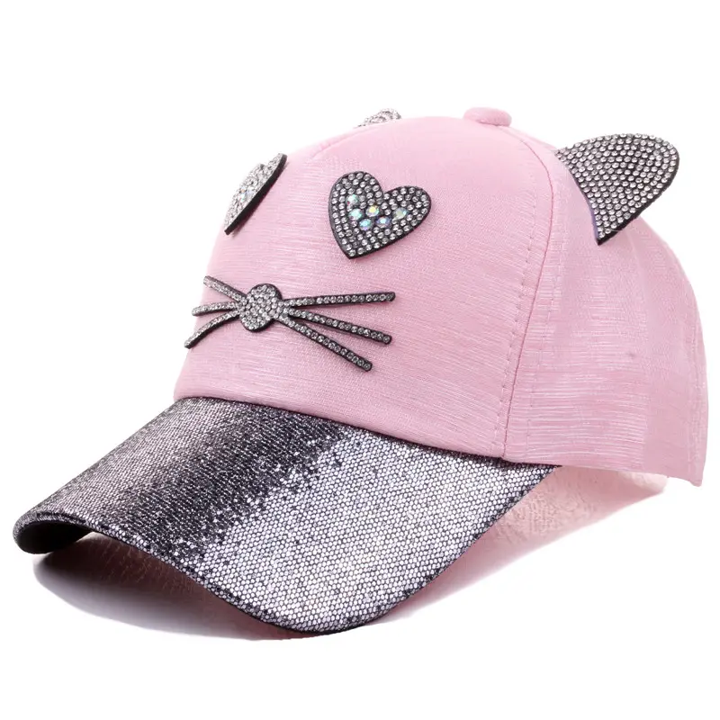 Casquette de Baseball scintillante pour enfants, 5 panneaux avec visage de dessin animé, chapeau de soleil pour petites filles, casquettes brodées réglables, nouvelle collection printemps et été