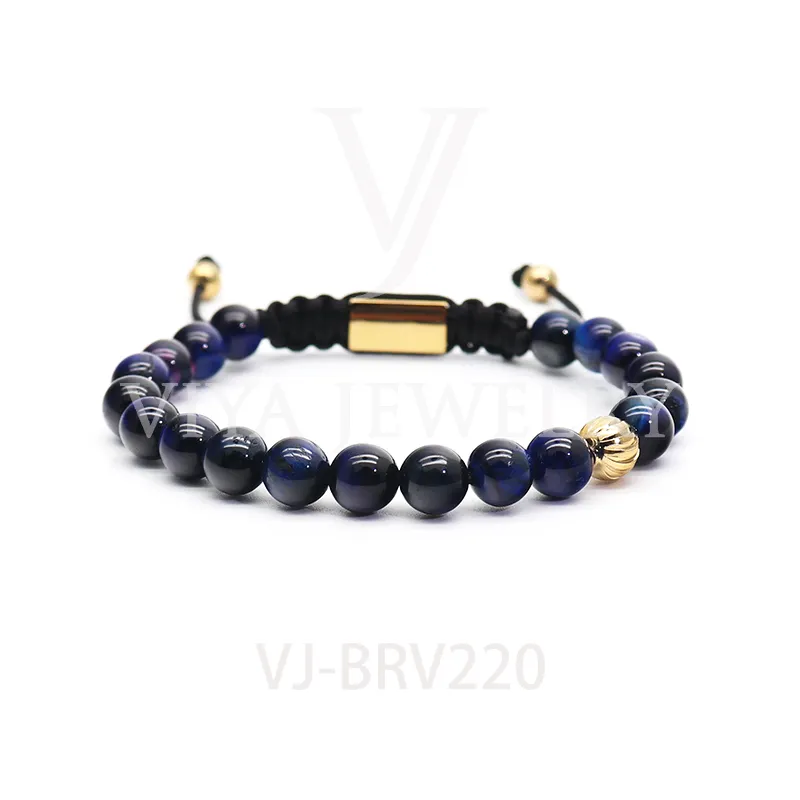 Free Shipping Blue Tiger Eye Natural Stone Beaded Bracelet Customized Logo Bracelets