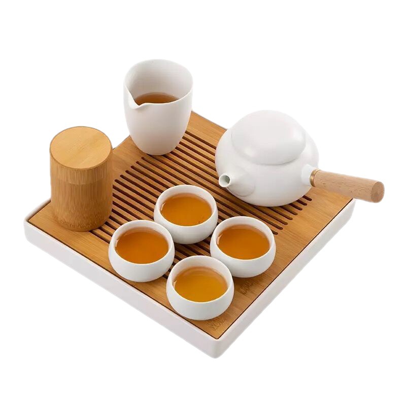 Una olla 4 tazas + tetera (cerámica) + taza justa + Plato cuadrado
