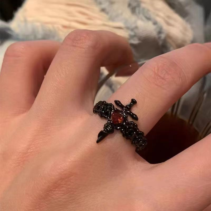 Dark rose rosicrucian ring
