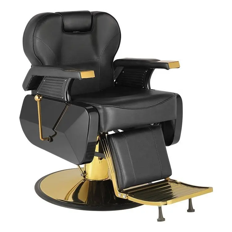 Silla de peluquero de oro negro, silla de estilista reclinable de alta resistencia, silla de salón hidráulica profesional para barbería