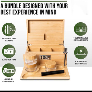 Tre Stash <span class=keywords><strong>Box</strong></span> Set với trượt bằng gỗ cán khay và 3 kín lọ lưu trữ trang trí hộp - Product Image 2