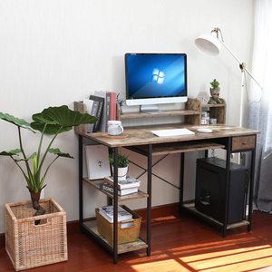 Home Office Writing Table Vintage Wood Storage Shelves <strong>Keyboard</strong> Tray Monitor Stand <strong>Computer</strong> Desk Study Table - Product Image 2