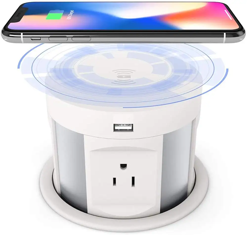 US power Kitchen Counter Automatic Pop Up Socket Desk Recessed Power Strip/Hidden Pop-Up Desktop socket with Wireless Charger