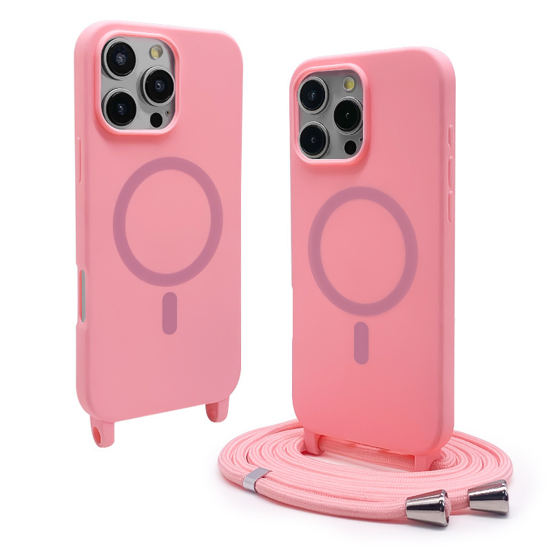 Pink one-piece frosted magnetic lanyard