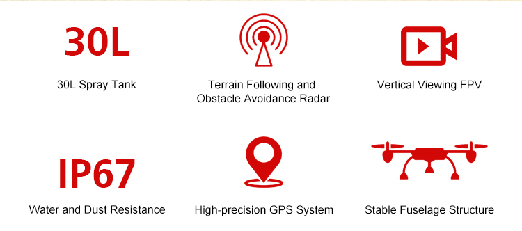 JTI M60Q 30L Agriculture Drone, 30L 30L Spray Tank Terrain Following and Vertical Viewing FPV Obstacle