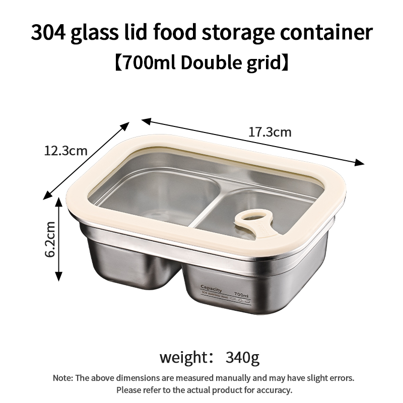 Boîte de conservation alimentaire XZ-304 avec couvercle en verre (700 ml, 2 compartiments)