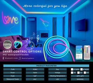12V akıllı müzik kontrollü 10ft 16.4ft Neon esnek ışık çok renkli RGB LED şerit işık duvar dekor için - Product Image 5