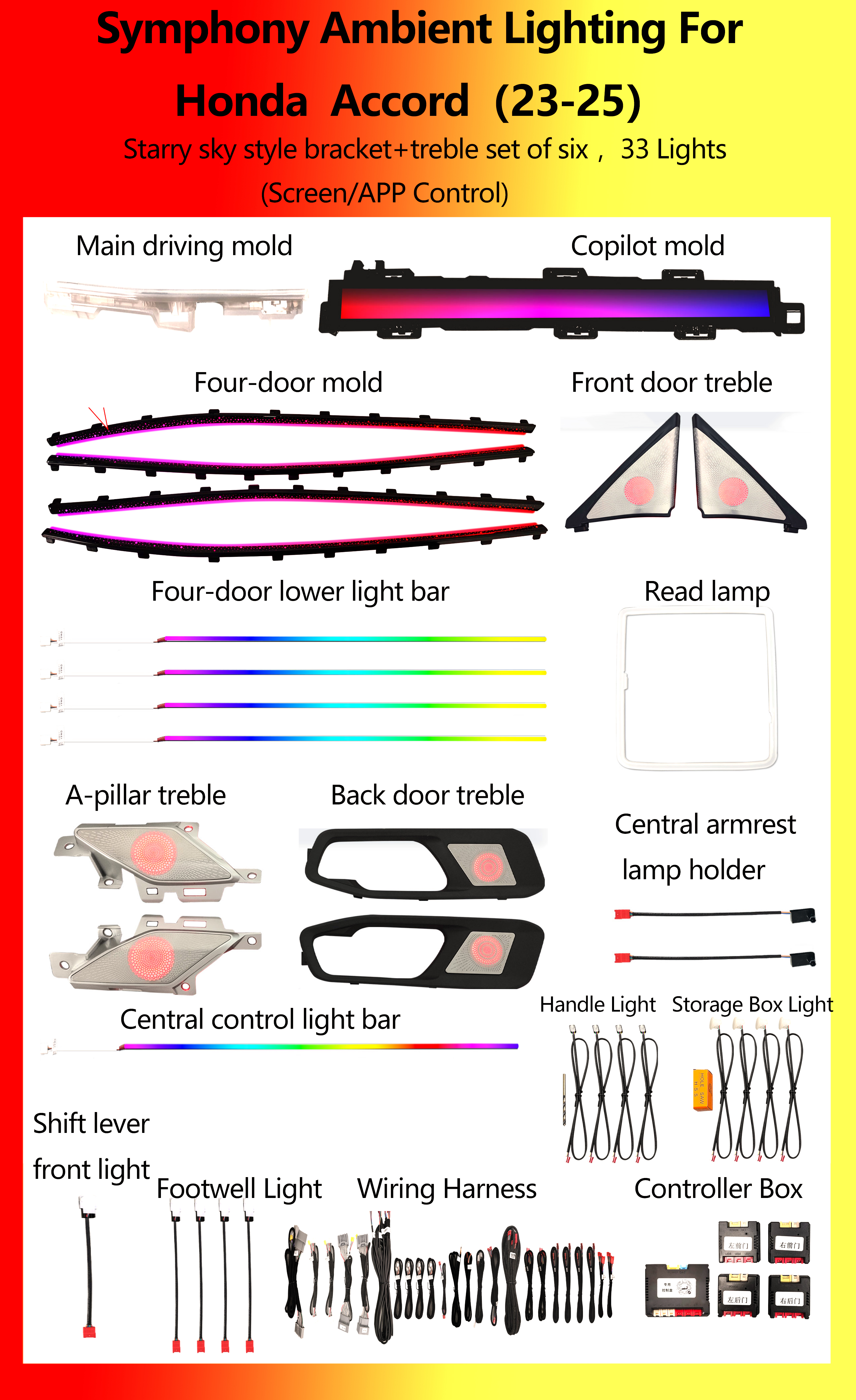 Honda Accord support ciel étoilé + jeu de trois de six 33 lumières