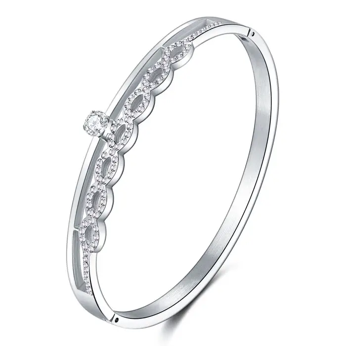 ZhongWen-brazaletes de lujo para mujer, joyería de moda con piedra checa brillante, brazaletes de acero inoxidable para mujer
