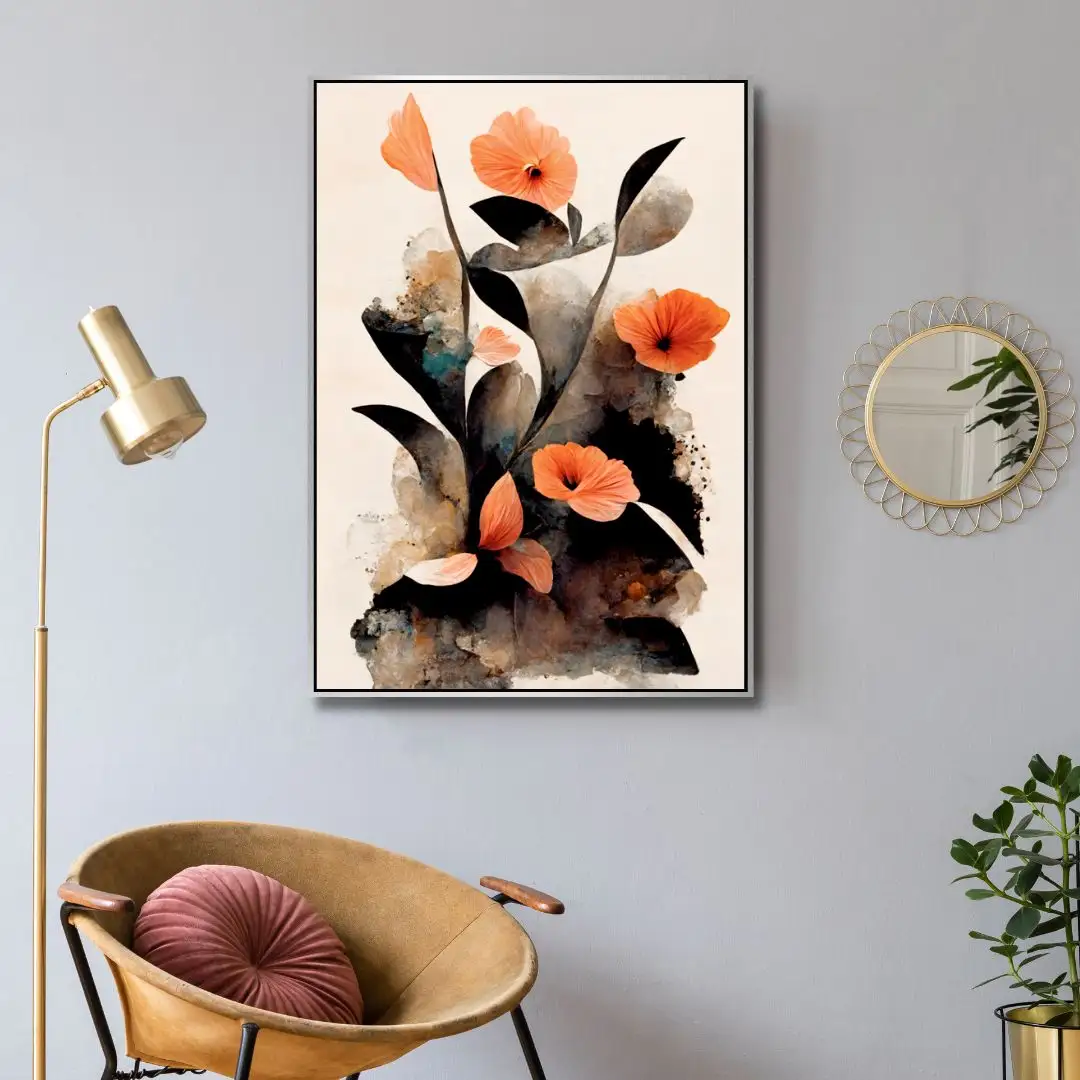 Laranja coral flor lona parede arte quarto sala de pintura decorativa