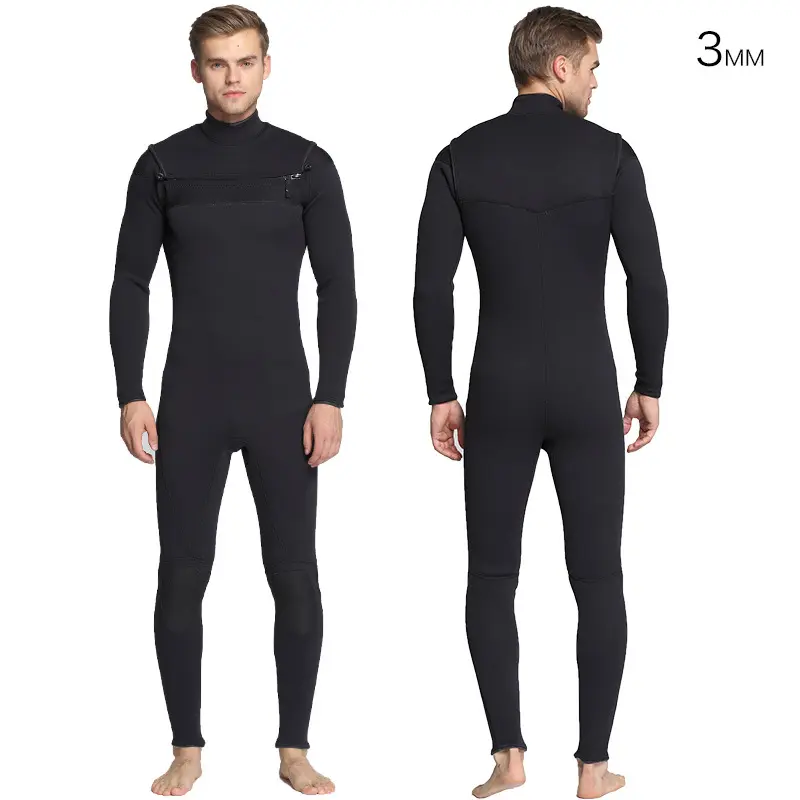 Estoque personalizado de alta qualidade para homens, preto 3mm, neoprene, com zíper, mangas compridas, divingmergulho, natação, terno de água quente