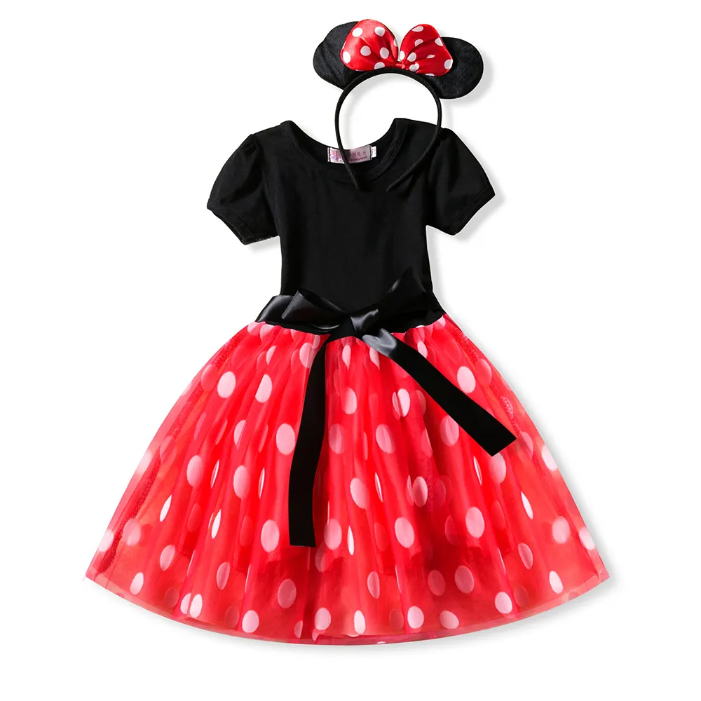 Vestido de festa para meninas, adorável vestido de festa para palco dança pontos brancos traje do mickey para meninas