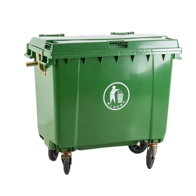 Recién llegado, cubo de basura 1100l, cubo de basura para exteriores, contenedor de basura de reciclaje de plástico Industrial con ruedas