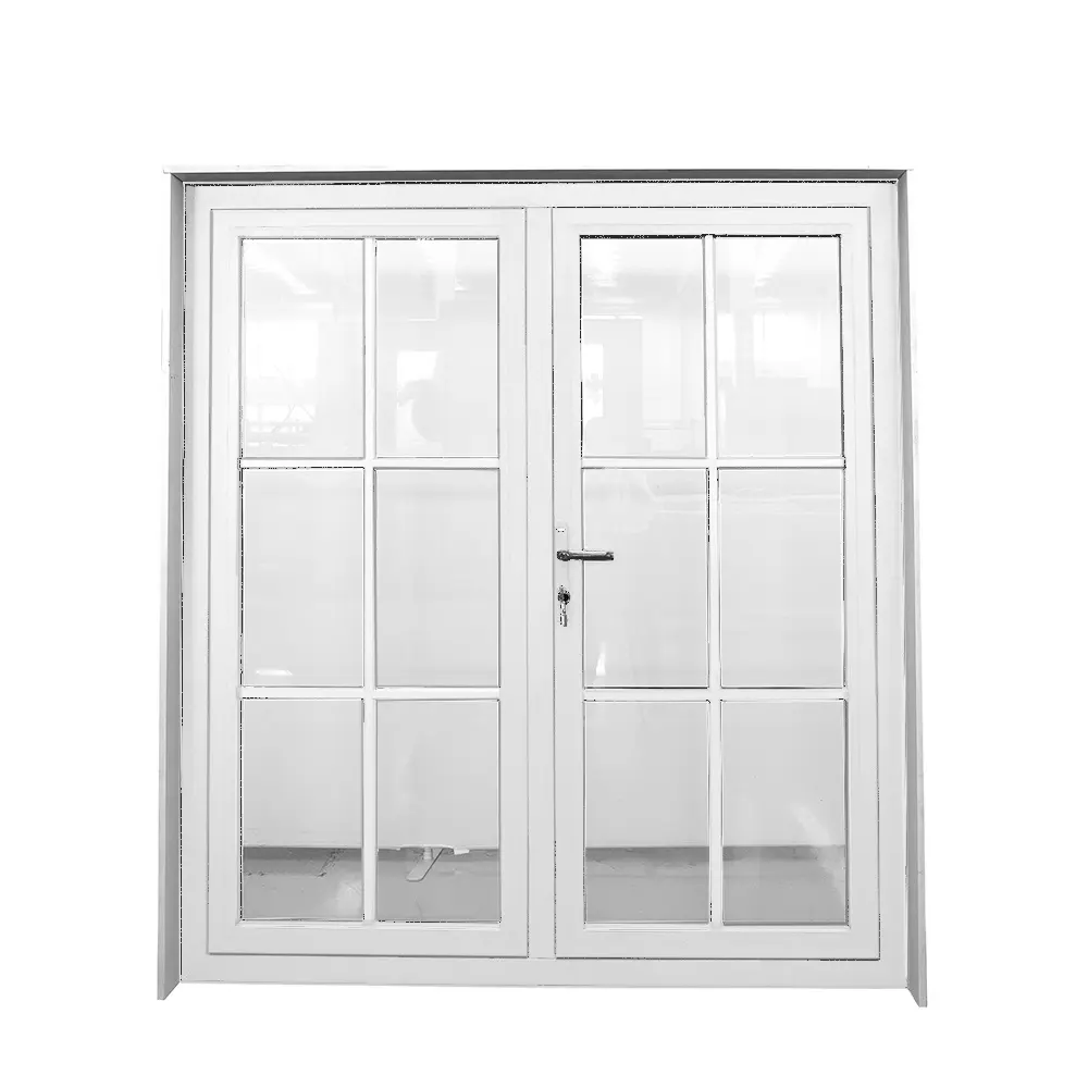 Design della griglia delle porte in vetro a battente con telaio in alluminio bianco con doppi tripli vetri di rivestimento per porte di appartamenti