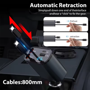 USB C Fast Charging Adapter with 2 Cables Dual Charge Port 120W Fast 4 in 1 Retractable Car <strong>Charger</strong> Compatible with <strong>All</strong> Phones - Product Image 5