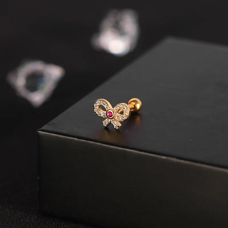 ZESENLIN Limited Cute Bow Tie Stud Earring Jewelry Supplies Small Pink zircone Helix Ear Piercing Studs For Women Girl