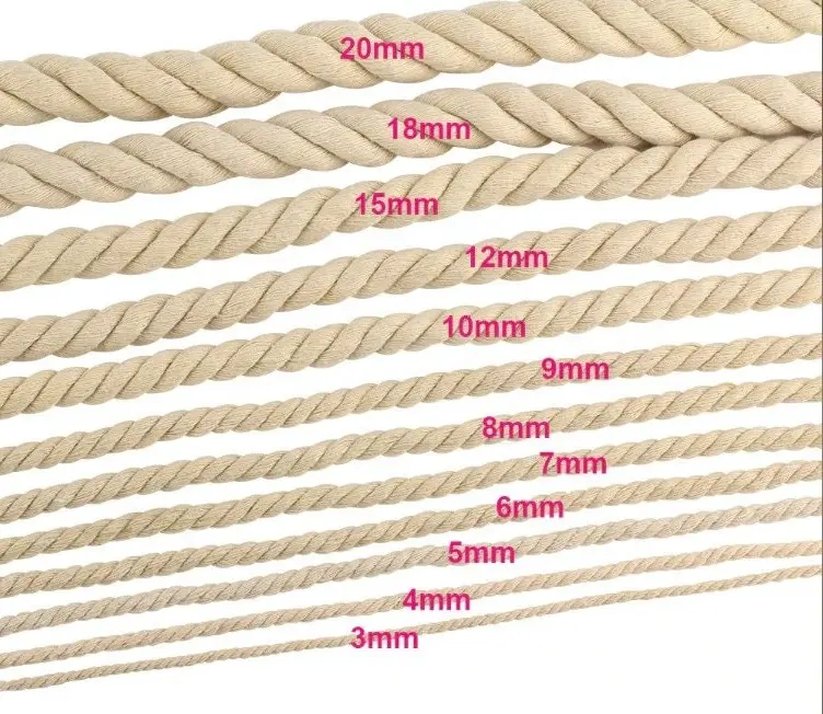 Corde à main en macramé Polyester/coton coloré 3 MM-6 MM, avec bout en plastique, poignée de sac en papier, vente en gros d'usine