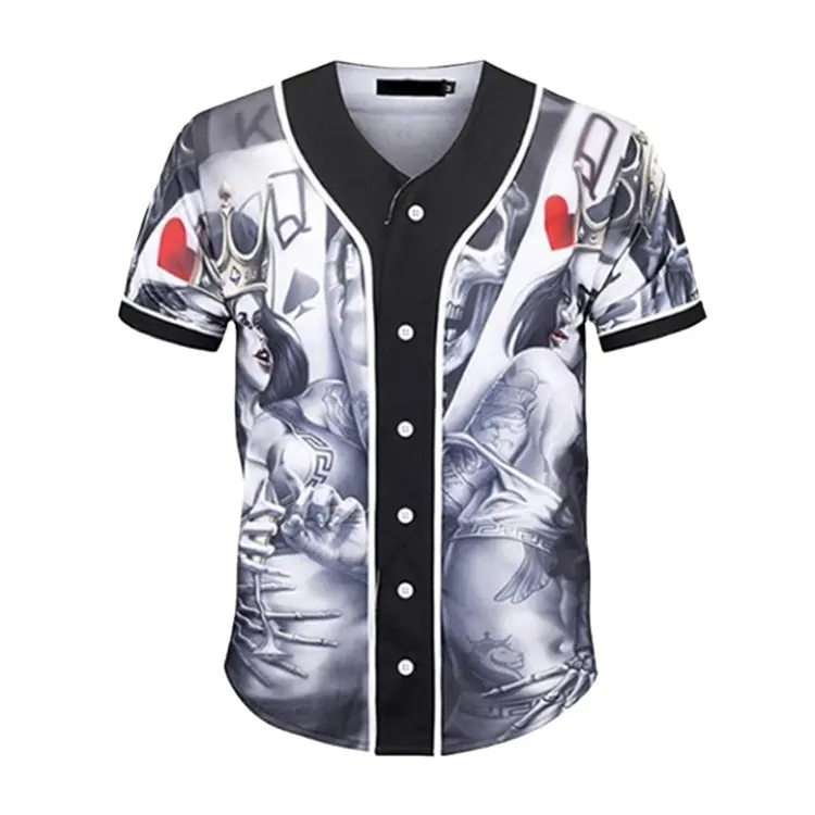 Damen bekleidung Sublimation Baseball Trikots plus Größe Schädel Baseball Trikot Shirt