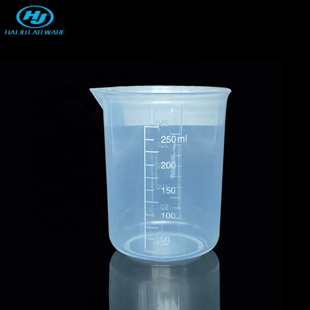 HAIJU laboratorio de plástico desechables de 250ml médica transparente taza de medición