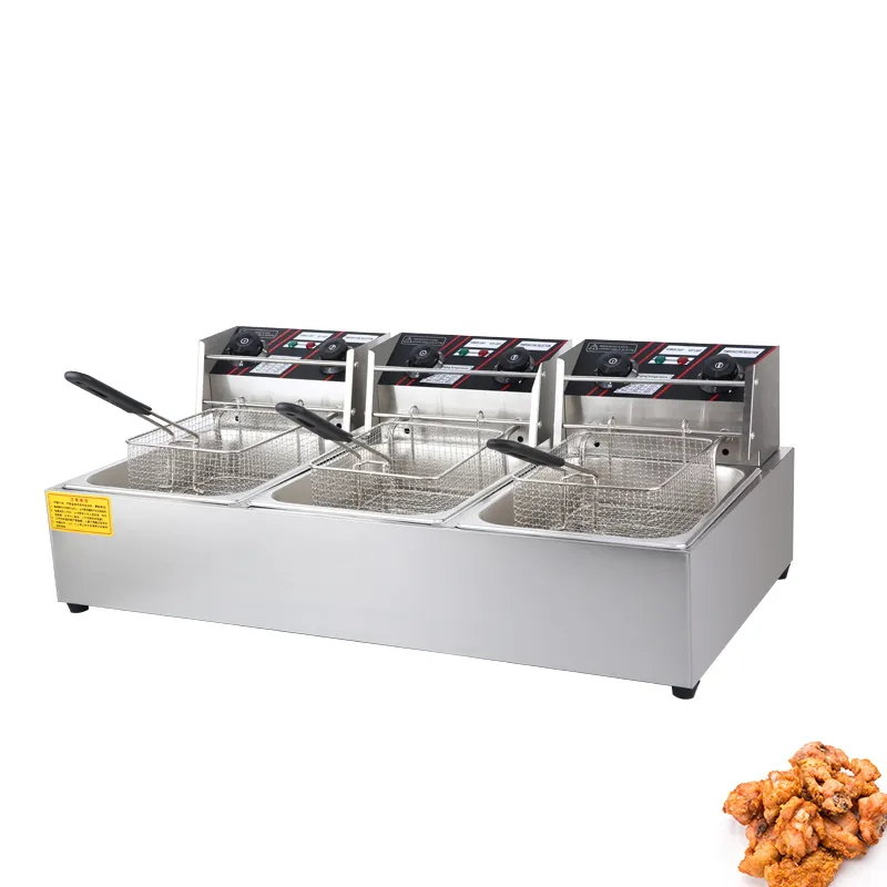 Friteuse commerciale 6L + 6L + 6L (3 réservoirs + 3 paniers) prix de gros professionnel friteuse électrique de grande capacité pour snacks