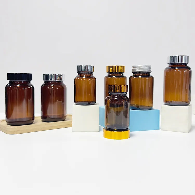 Contenitori per barattoli di vetro Tawny da 500ml con parte superiore nera o dorata, contenitore marrone da viaggio per campioni, bottiglia per la conservazione dei prodotti sanitari