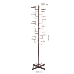 Large Independent <strong>Dark</strong> Brown Metal Multi-Layer Tree Shaped Hat <strong>Display</strong> Storage Rack With Circular Hooks - Product Image 6