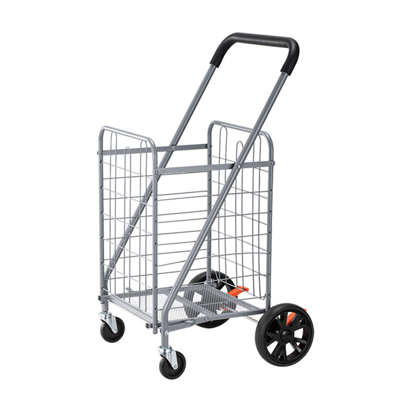 Silver trolley with brake wheels