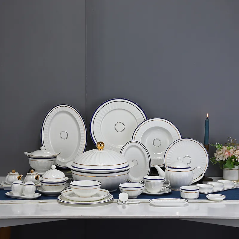 PITO Dinnerware Set piatti da tavola Set roma stile reale stoviglie in ceramica Bone China per ristorante Hotel bianco moderno decalcomania 100